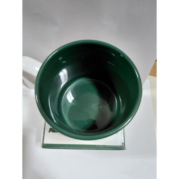 Vintage NOB 1990 Potpourri Press Leaping Deer Mug 11 Oz Green & White Ceramic - Picture 2 of 9